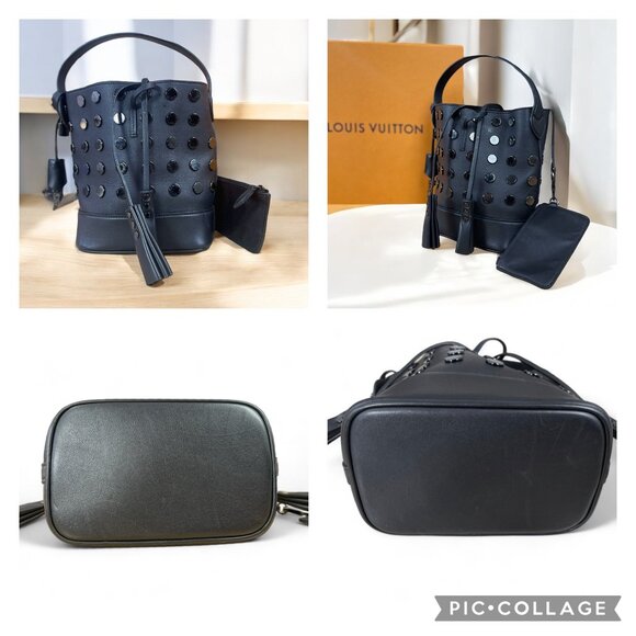 LOUIS VUITTON NN14 PM Audace Black Leather Studded Bag Noe Bucket Box Dust Bag - Picture 7 of 15